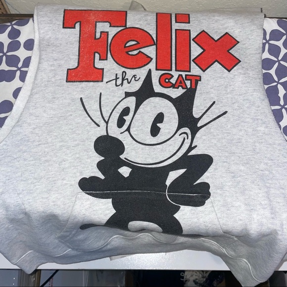 Felix the cat sleeveless grey hoodie size small - Picture 7 of 7